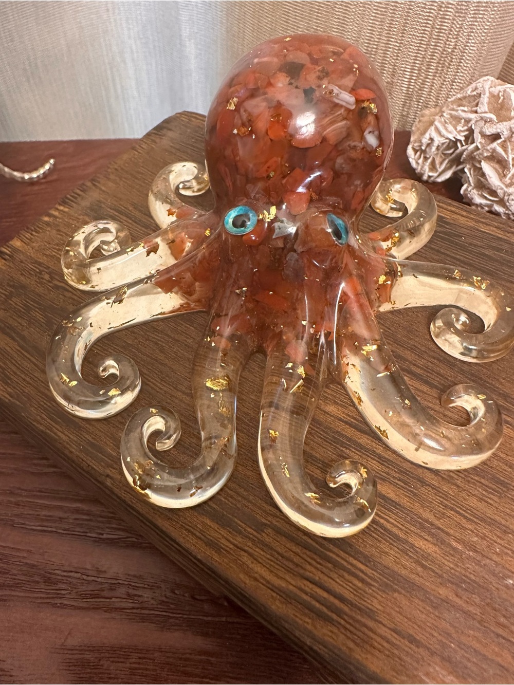 Resin and Red Jasper Crystal Chips Octopus Sculpture - Picture 3 of 12